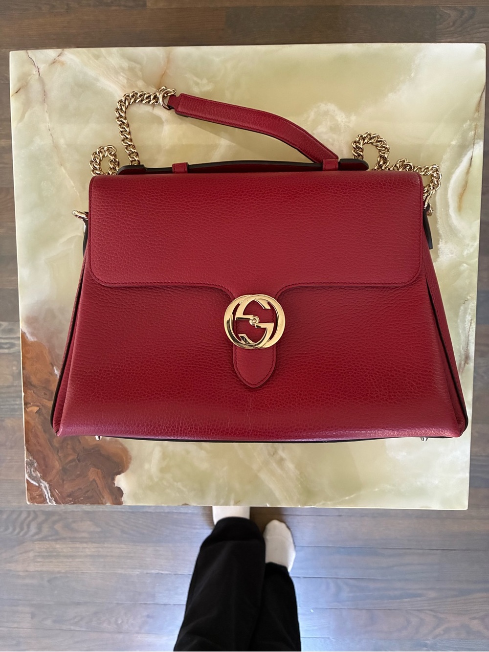 Gucci Red Leather Top-Handle Satchel with Gold Hardware